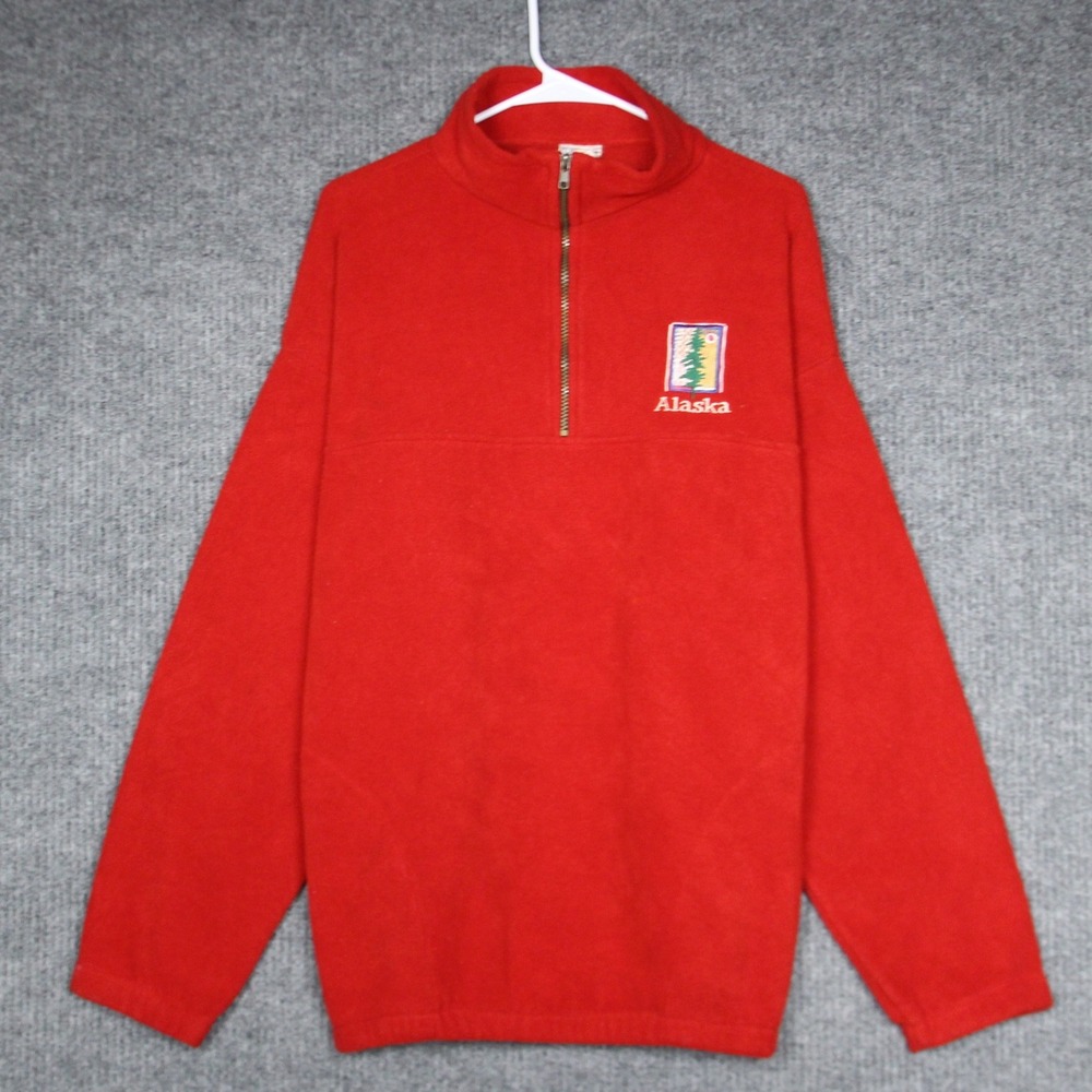 Mens Alaska Fleece Quarter Zip‎ Pullover Polar Graphics XL Red Outdoor